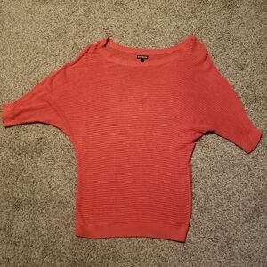 Express Women's pink orange open knit doleman sleeve sweater size L preppy